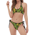 Hand-Drawn Corncob Pattern Print Halter Scoop Tie Side Bikini