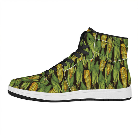 Hand-Drawn Corncob Pattern Print High Top Leather Sneakers