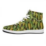 Hand-Drawn Corncob Pattern Print High Top Leather Sneakers