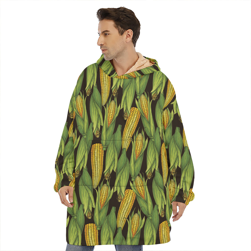 Hand-Drawn Corncob Pattern Print Hoodie Blanket