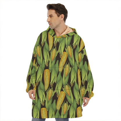 Hand-Drawn Corncob Pattern Print Hoodie Blanket