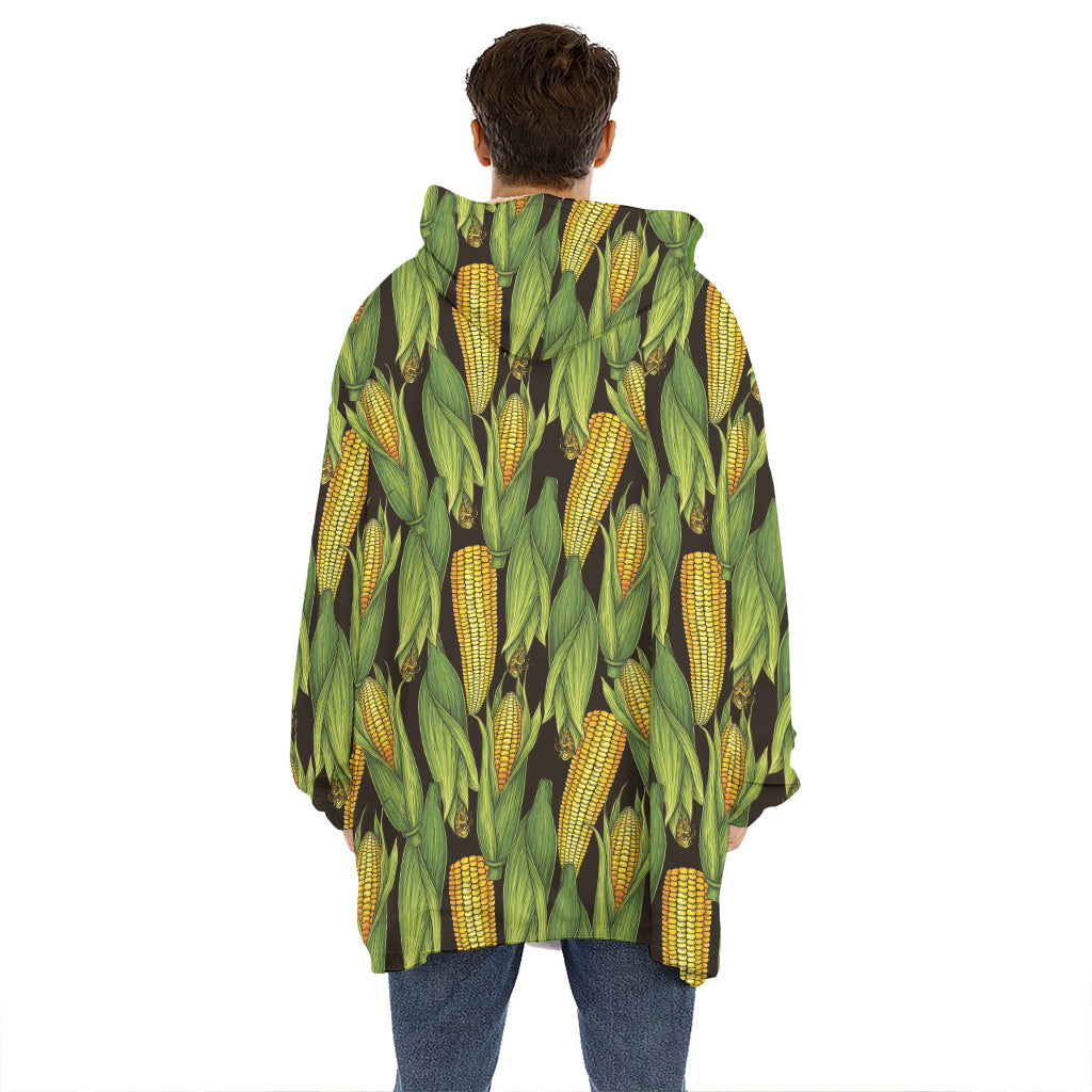 Hand-Drawn Corncob Pattern Print Hoodie Blanket