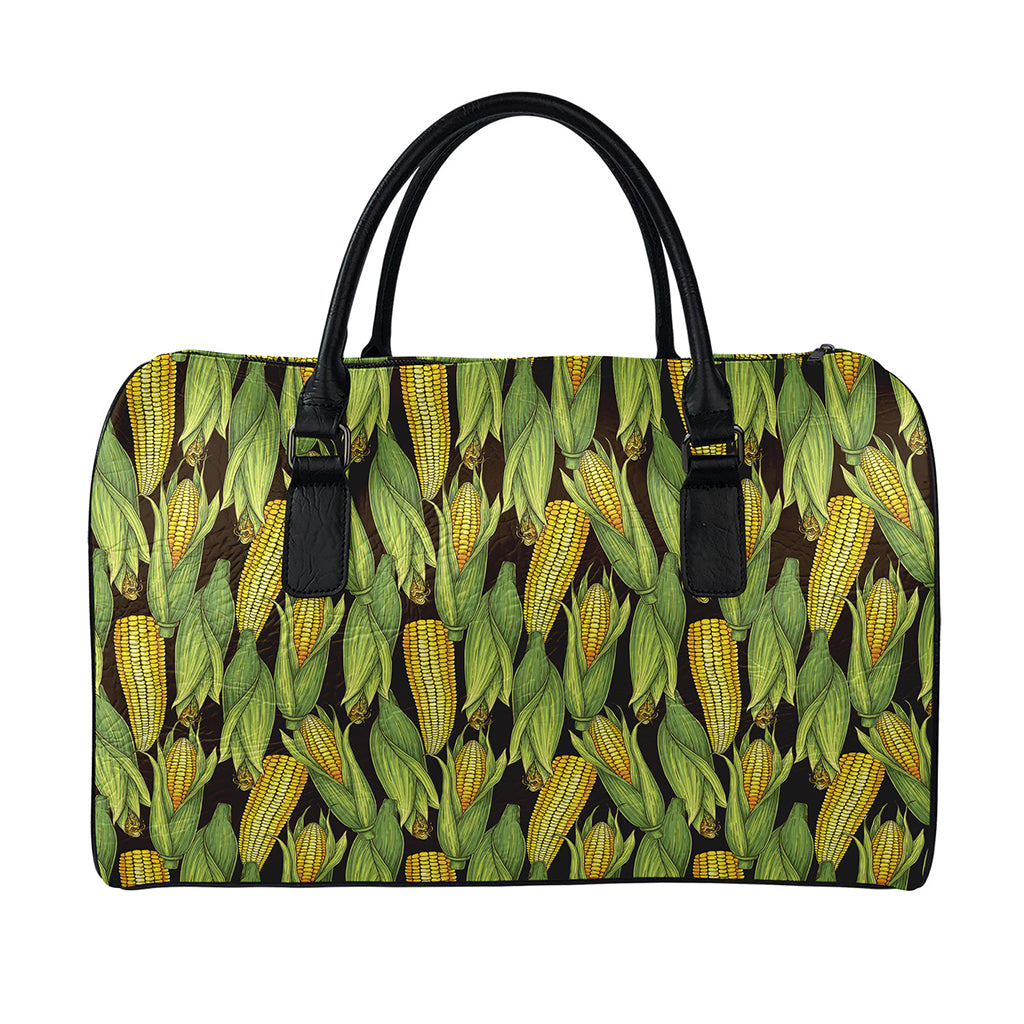 Hand-Drawn Corncob Pattern Print Leather Duffle Bag
