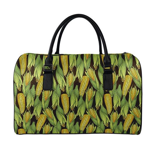 Hand-Drawn Corncob Pattern Print Leather Duffle Bag