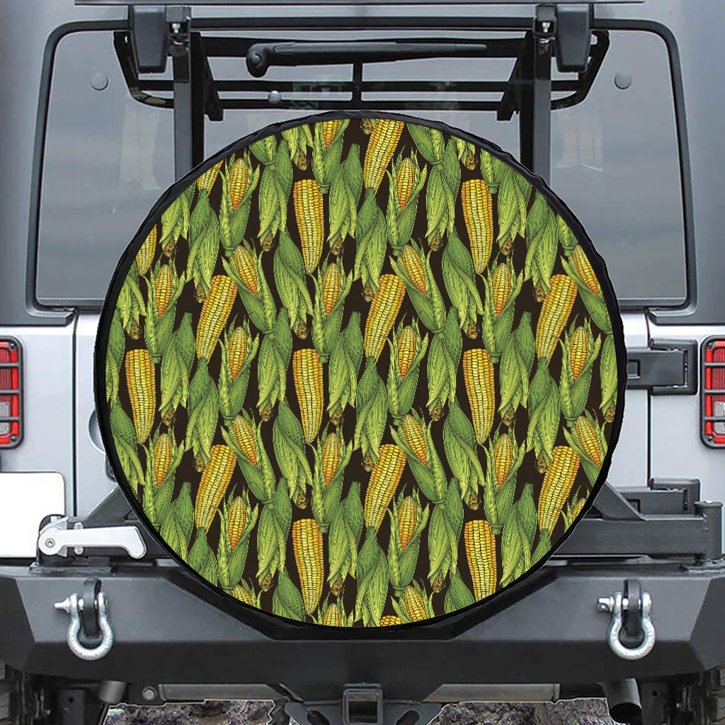 Hand-Drawn Corncob Pattern Print Leather Spare Tire Cover