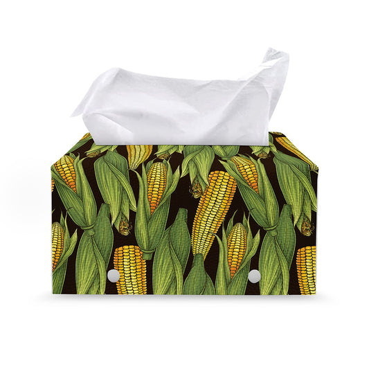 Hand-Drawn Corncob Pattern Print Leather Tissue Box Cover