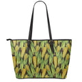 Hand-Drawn Corncob Pattern Print Leather Tote Bag With Zipper