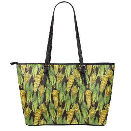Hand-Drawn Corncob Pattern Print Leather Tote Bag