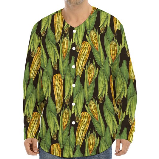 Hand-Drawn Corncob Pattern Print Long Sleeve Baseball Jersey