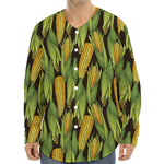 Hand-Drawn Corncob Pattern Print Long Sleeve Baseball Jersey