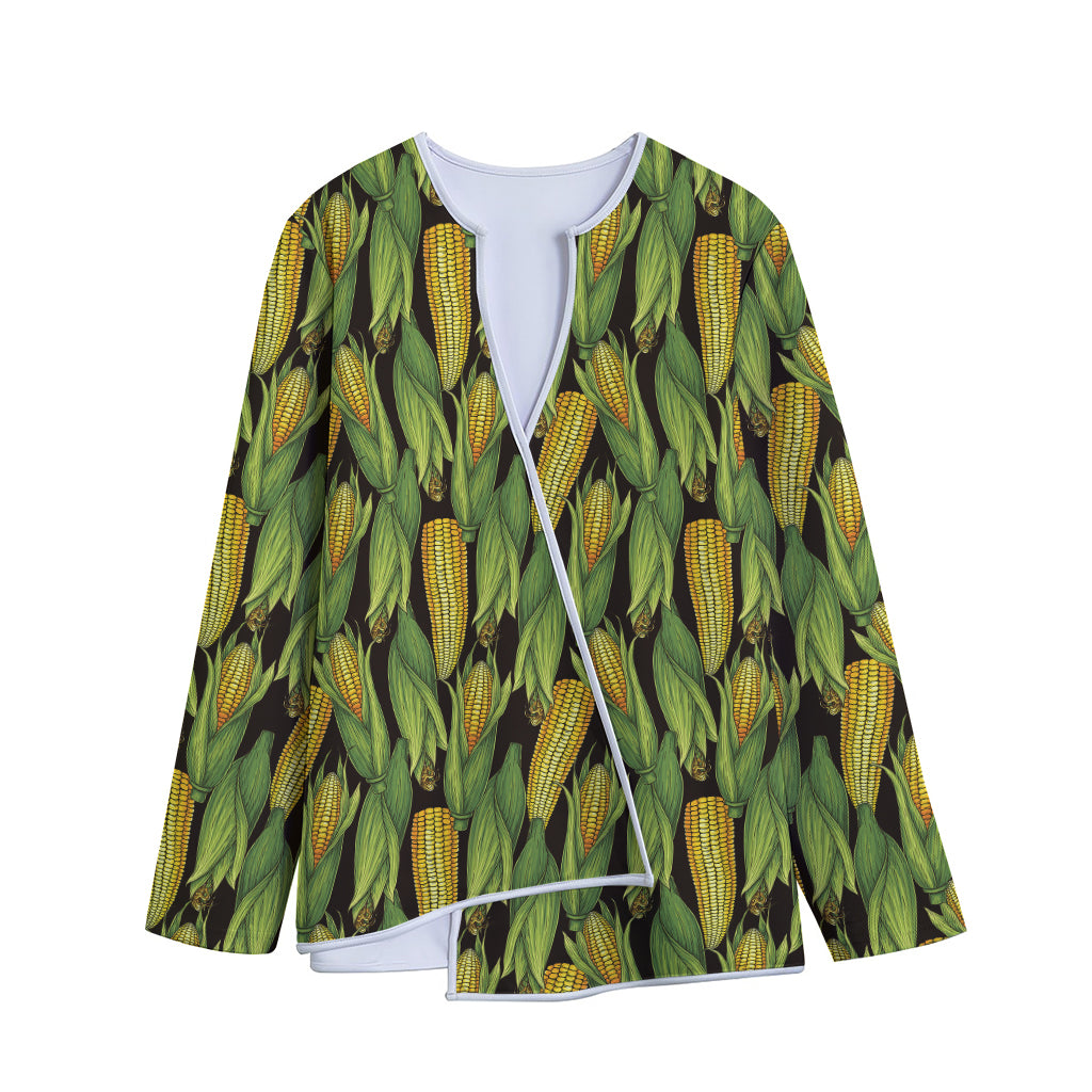Hand-Drawn Corncob Pattern Print Long Sleeve Short Coat