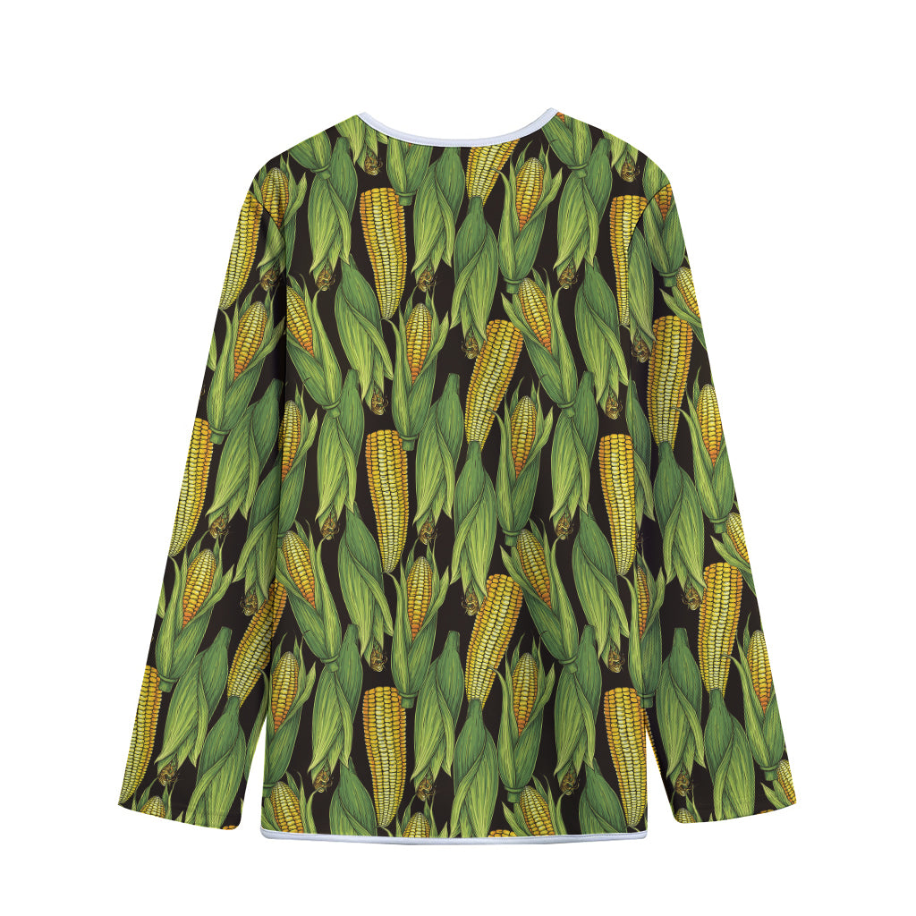 Hand-Drawn Corncob Pattern Print Long Sleeve Short Coat