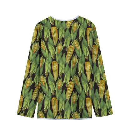 Hand-Drawn Corncob Pattern Print Long Sleeve Short Coat