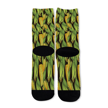 Hand-Drawn Corncob Pattern Print Long Socks
