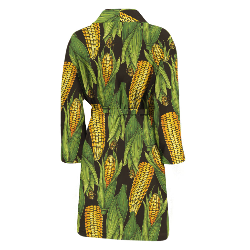 Hand-Drawn Corncob Pattern Print Men's Bathrobe