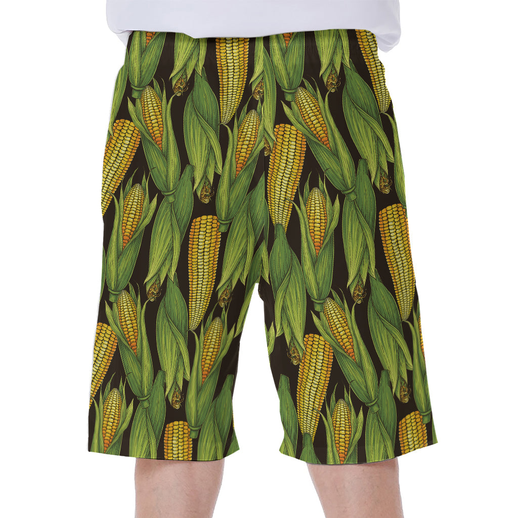 Hand-Drawn Corncob Pattern Print Men's Beach Shorts