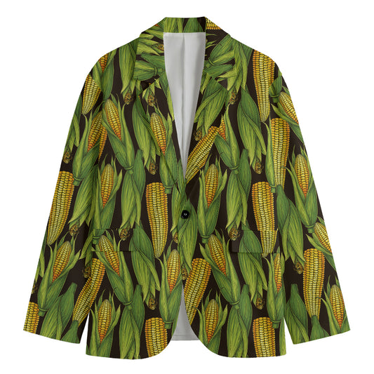 Hand-Drawn Corncob Pattern Print Men's Cotton Blazer