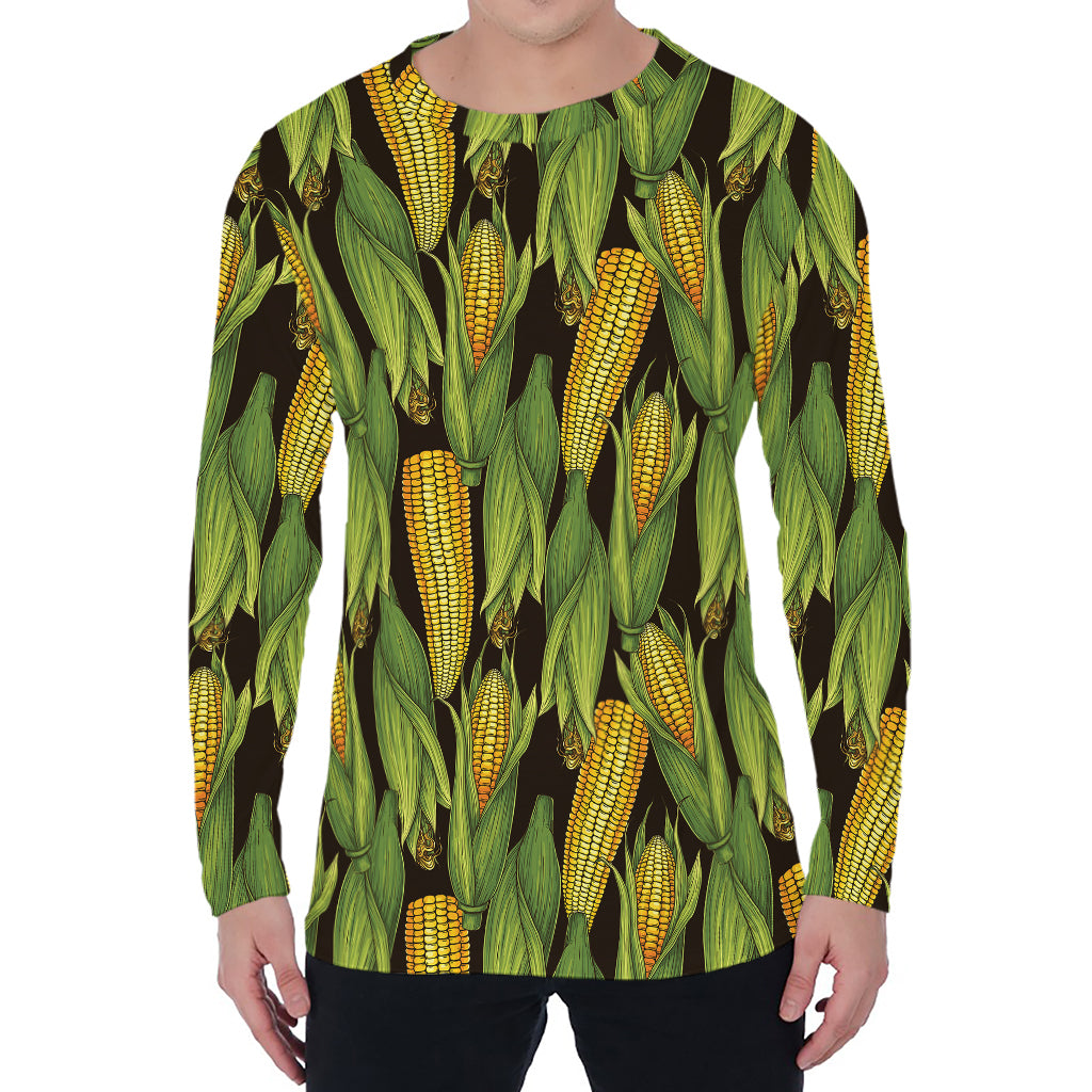 Hand-Drawn Corncob Pattern Print Men's Long Sleeve T-Shirt