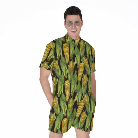 Hand-Drawn Corncob Pattern Print Men's Rompers