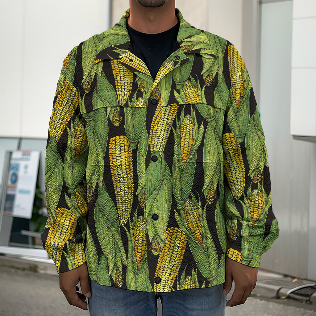 Hand-Drawn Corncob Pattern Print Men's Shirt Jacket