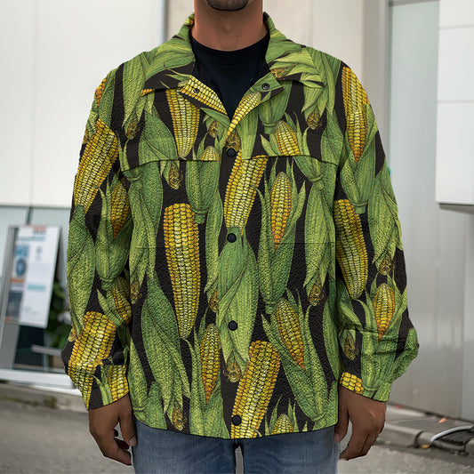 Hand-Drawn Corncob Pattern Print Men's Shirt Jacket