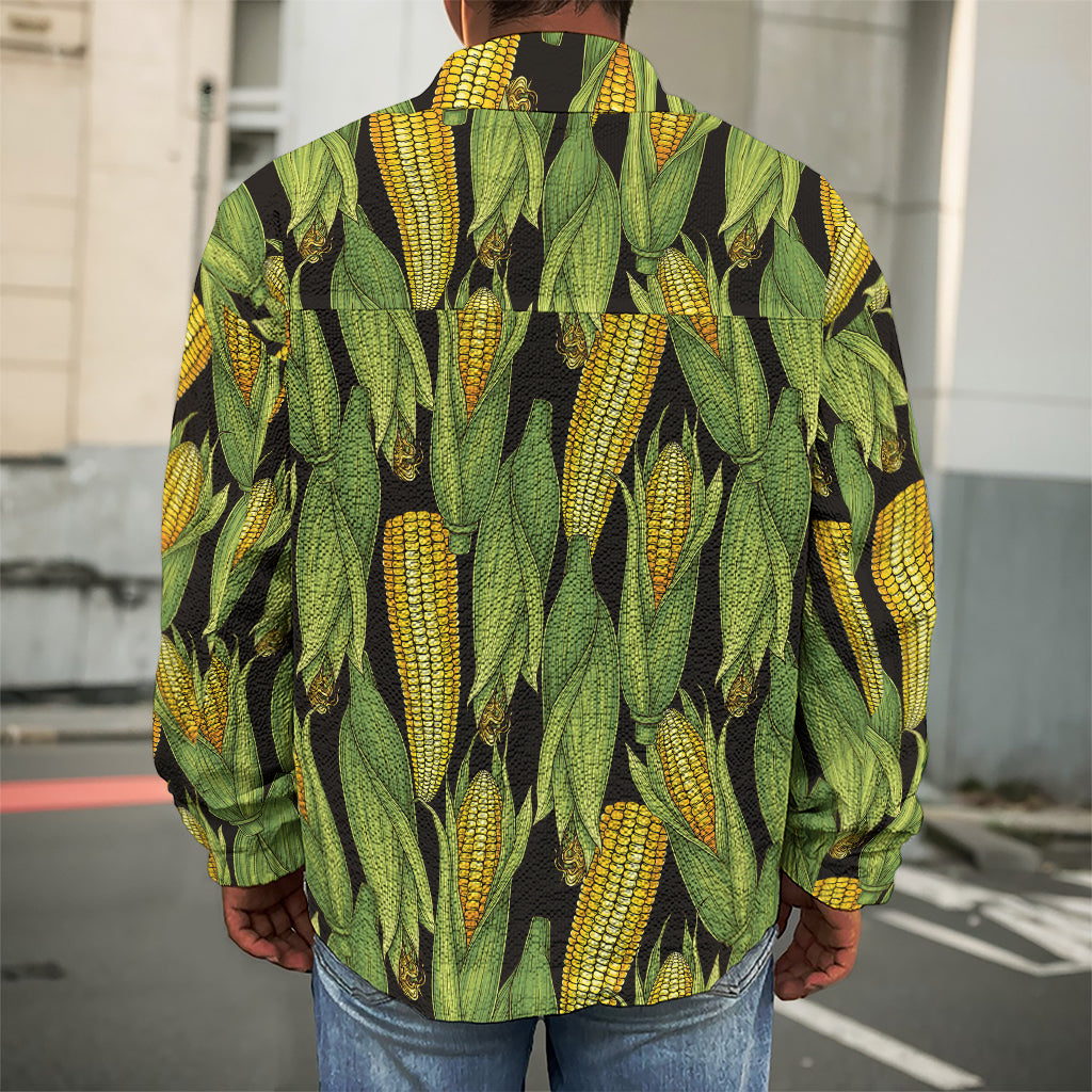 Hand-Drawn Corncob Pattern Print Men's Shirt Jacket
