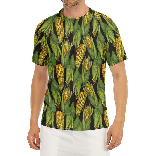 Hand-Drawn Corncob Pattern Print Men's Short Sleeve Rash Guard