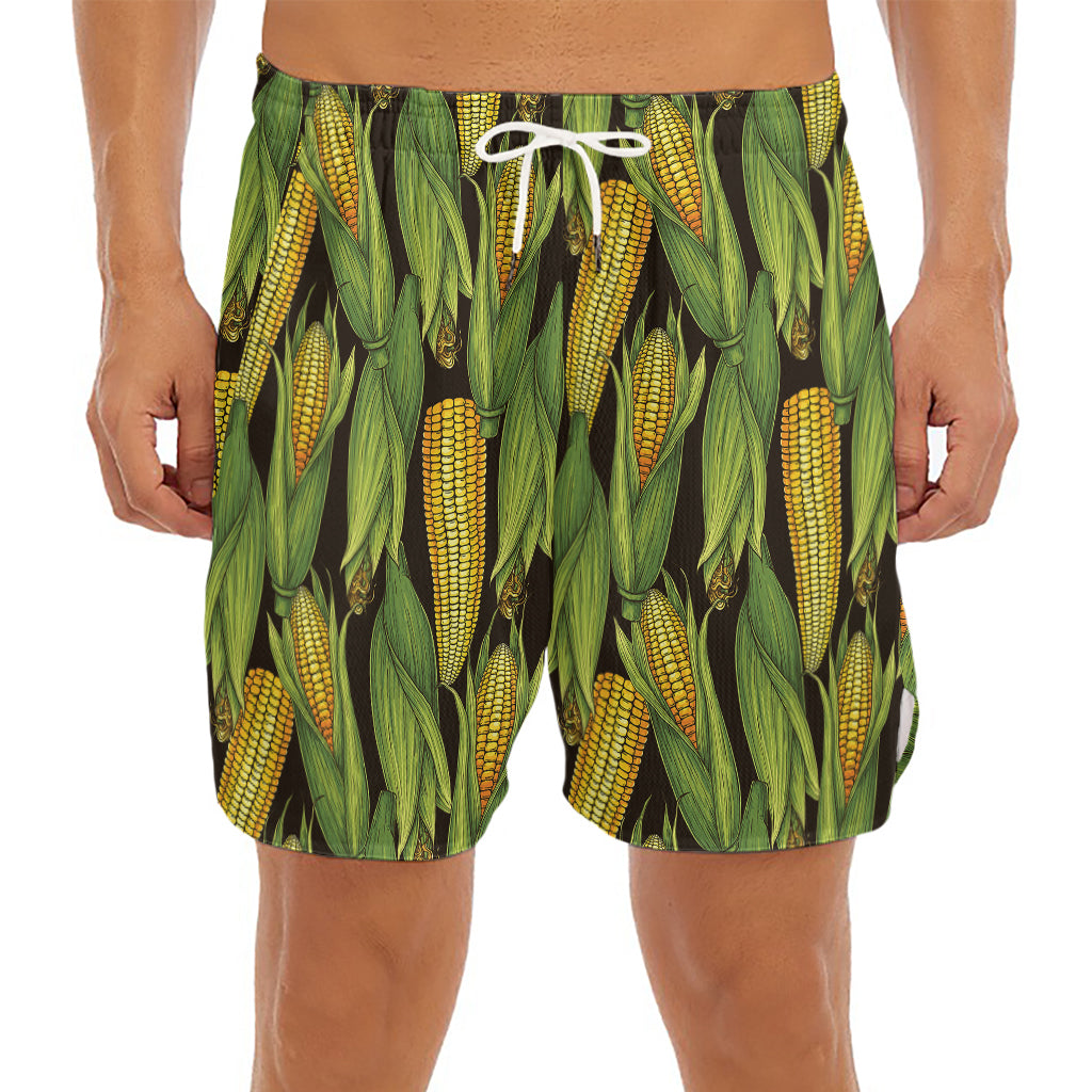 Hand-Drawn Corncob Pattern Print Men's Split Running Shorts