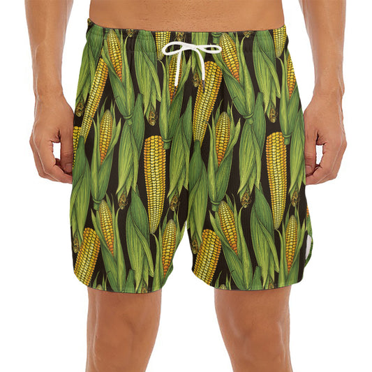 Hand-Drawn Corncob Pattern Print Men's Split Running Shorts
