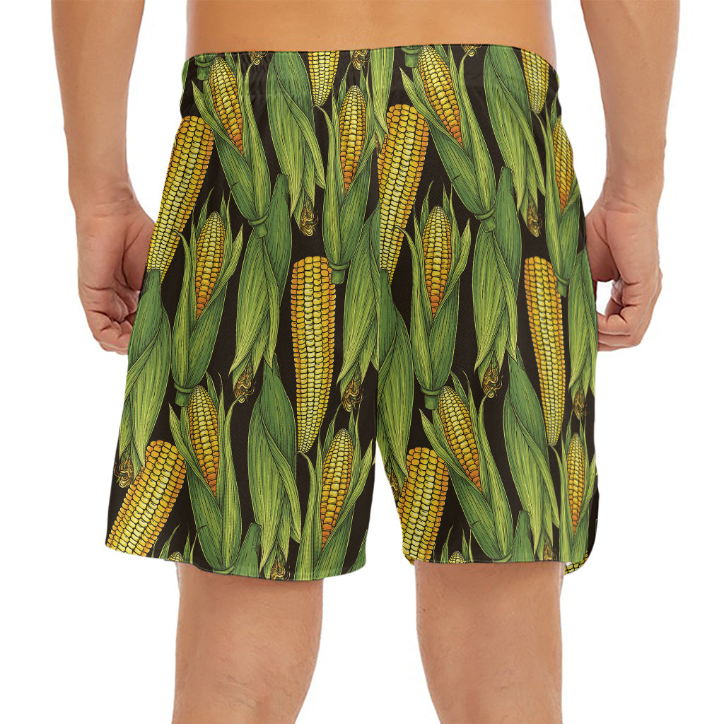 Hand-Drawn Corncob Pattern Print Men's Split Running Shorts