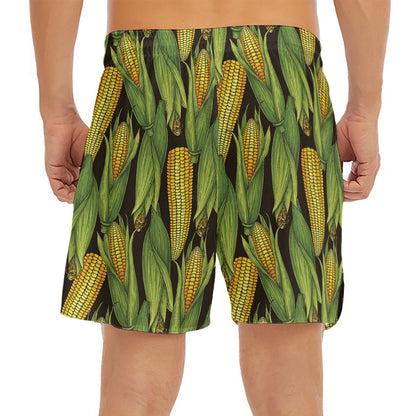 Hand-Drawn Corncob Pattern Print Men's Split Running Shorts