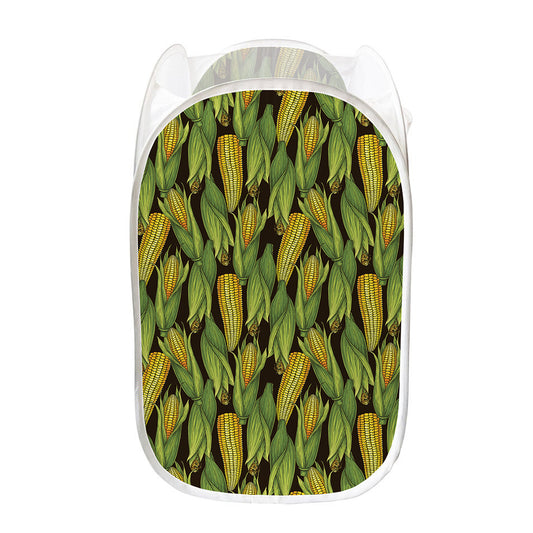 Hand-Drawn Corncob Pattern Print Mesh Laundry Hamper