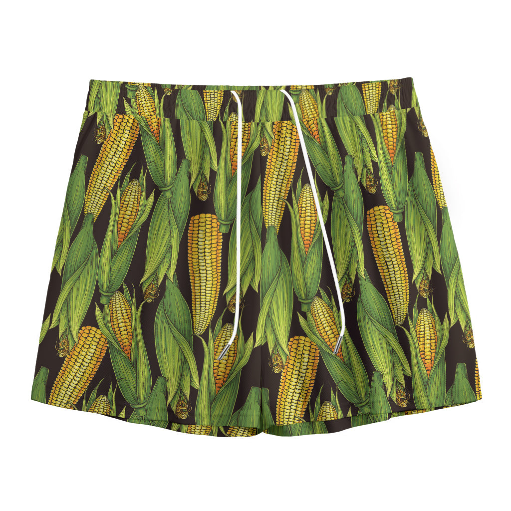 Hand-Drawn Corncob Pattern Print Mesh Shorts