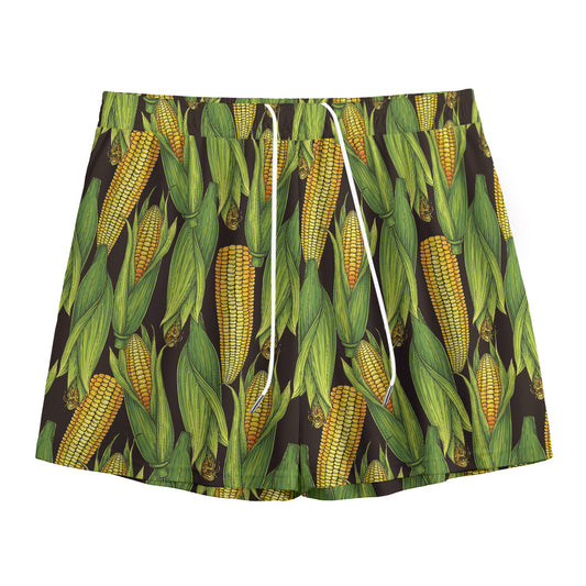 Hand-Drawn Corncob Pattern Print Mesh Shorts