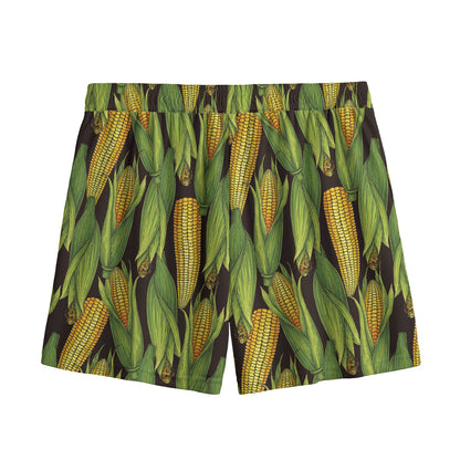 Hand-Drawn Corncob Pattern Print Mesh Shorts