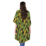 Hand-Drawn Corncob Pattern Print Open Front Beach Cover Up