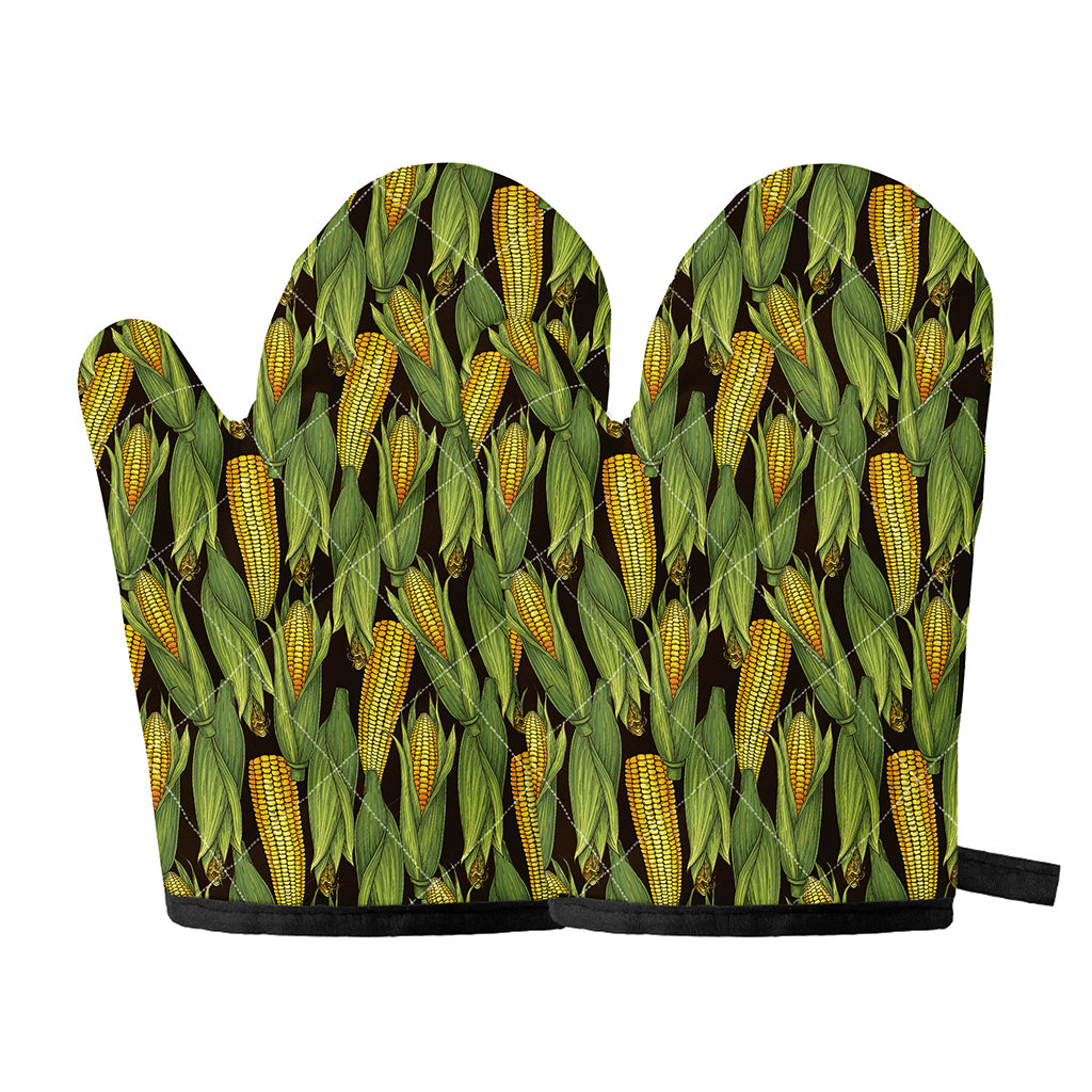 Hand-Drawn Corncob Pattern Print Oven Mitts