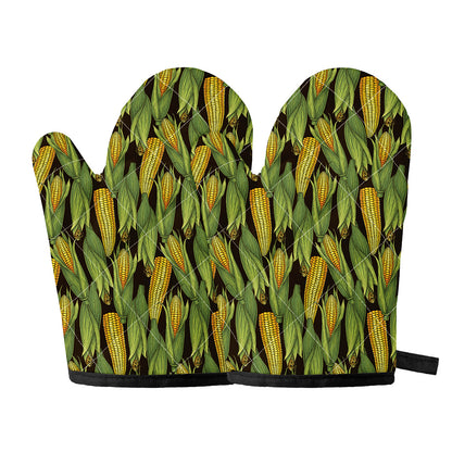 Hand-Drawn Corncob Pattern Print Oven Mitts