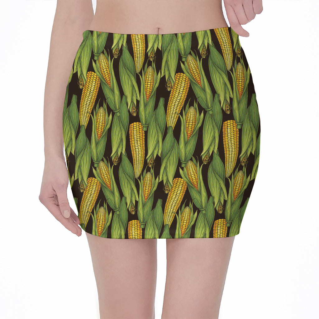 Hand-Drawn Corncob Pattern Print Pencil Mini Skirt