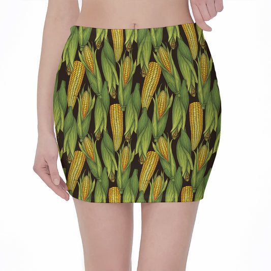 Hand-Drawn Corncob Pattern Print Pencil Mini Skirt