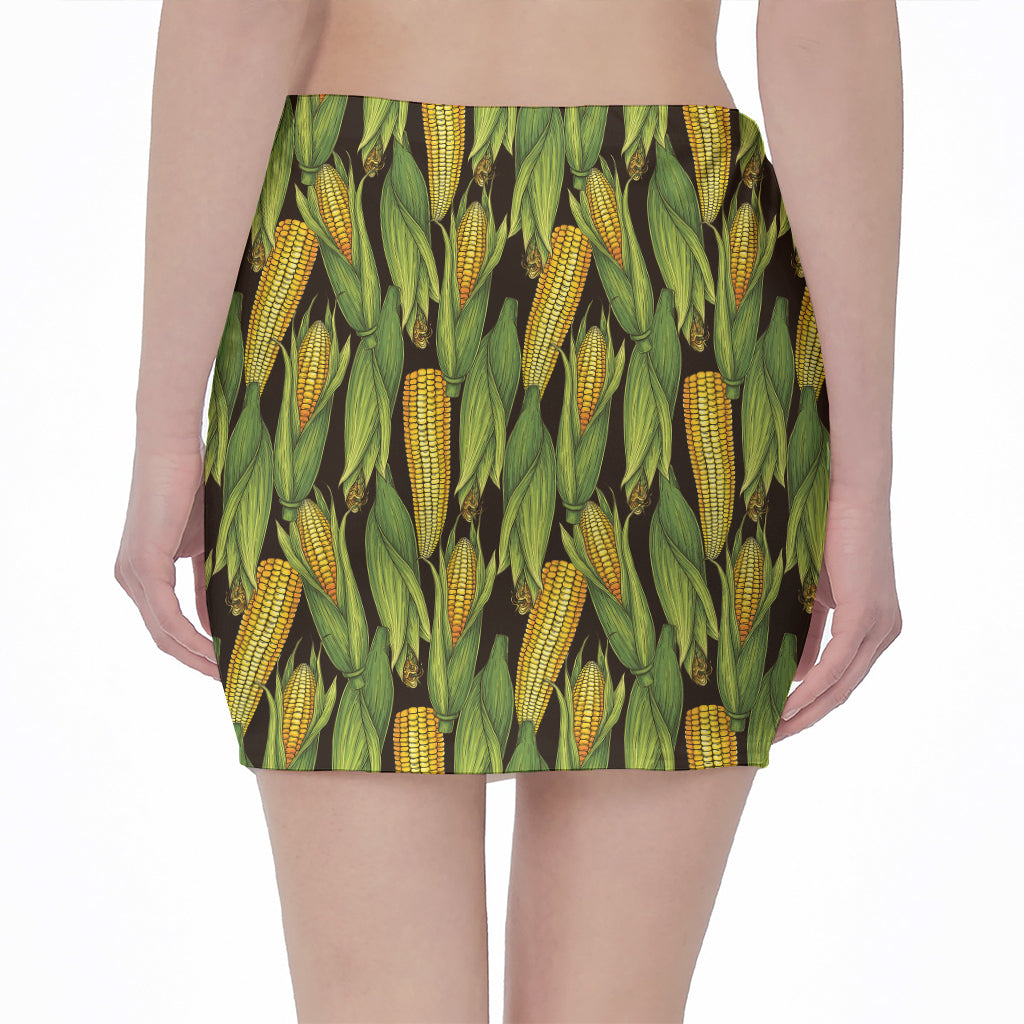 Hand-Drawn Corncob Pattern Print Pencil Mini Skirt