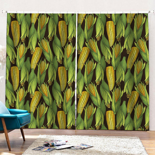 Hand-Drawn Corncob Pattern Print Pencil Pleat Curtains