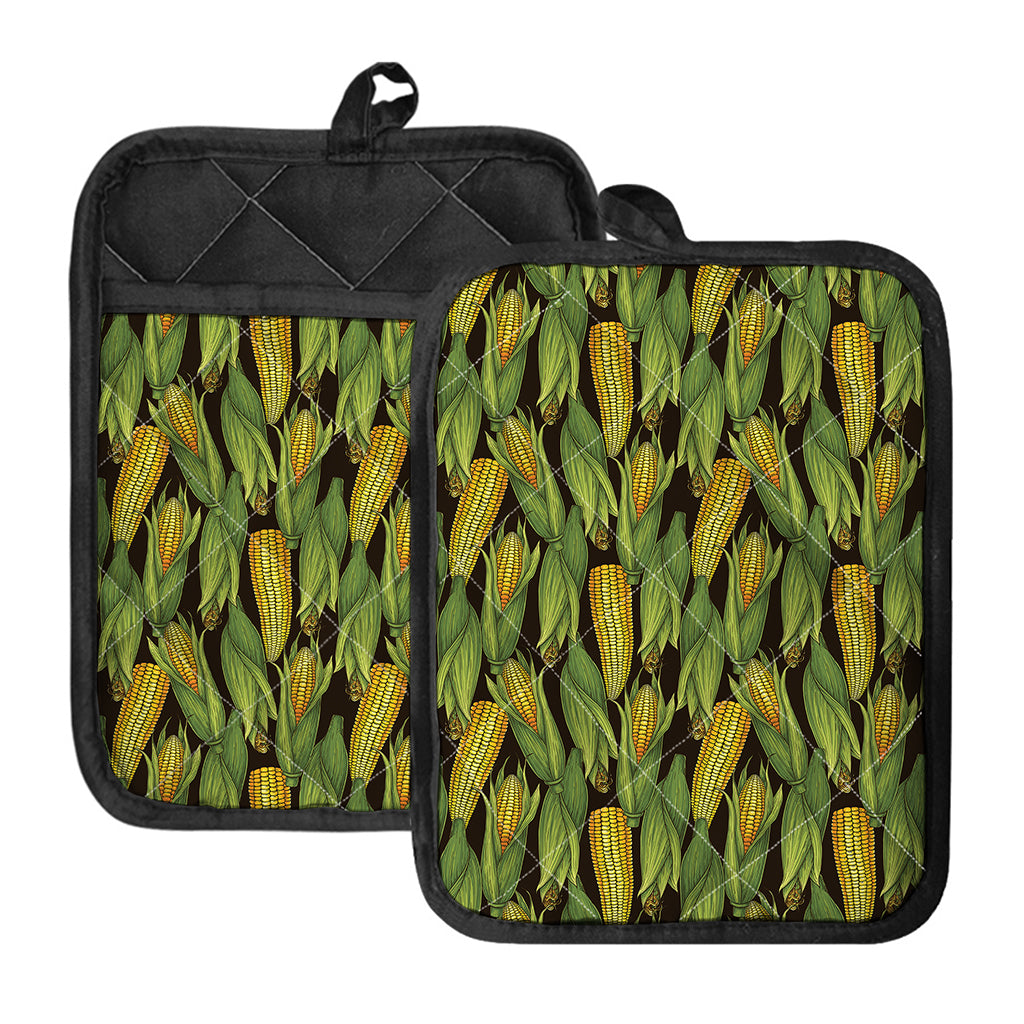 Hand-Drawn Corncob Pattern Print Pot Holders With Pocket