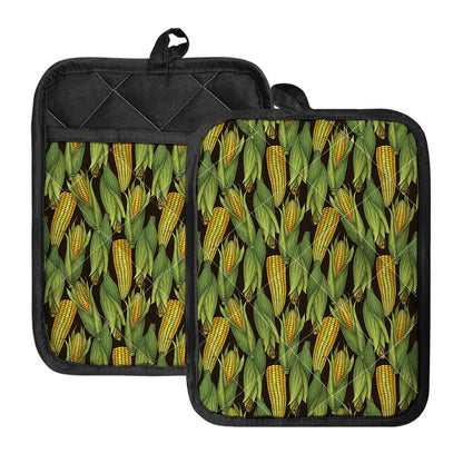 Hand-Drawn Corncob Pattern Print Pot Holders With Pocket