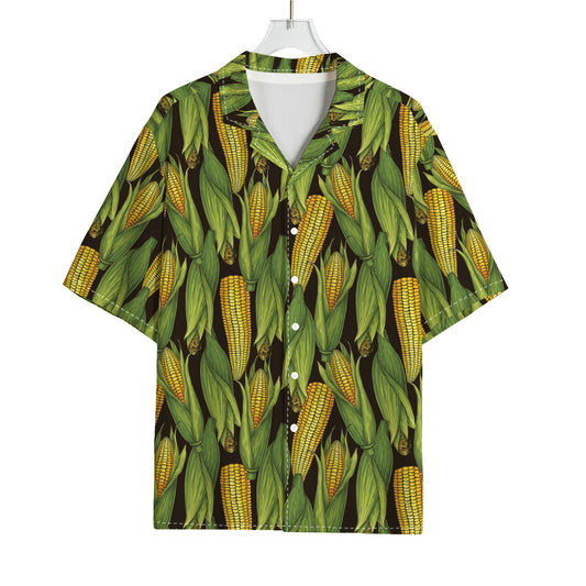 Hand-Drawn Corncob Pattern Print Rayon Hawaiian Shirt