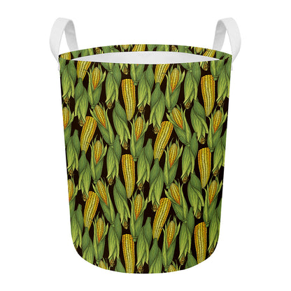 Hand-Drawn Corncob Pattern Print Round Laundry Basket