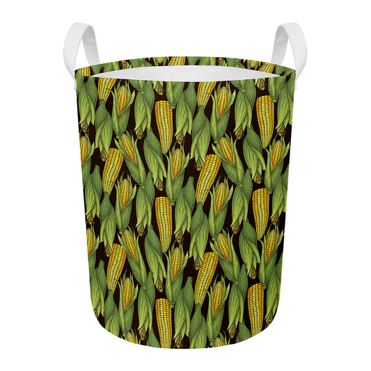 Hand-Drawn Corncob Pattern Print Round Laundry Basket