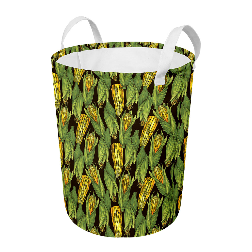 Hand-Drawn Corncob Pattern Print Round Laundry Basket