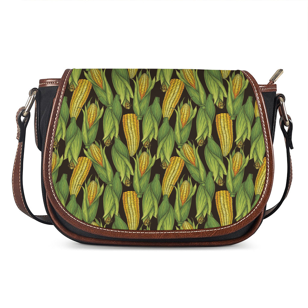 Hand-Drawn Corncob Pattern Print Saddle Bag