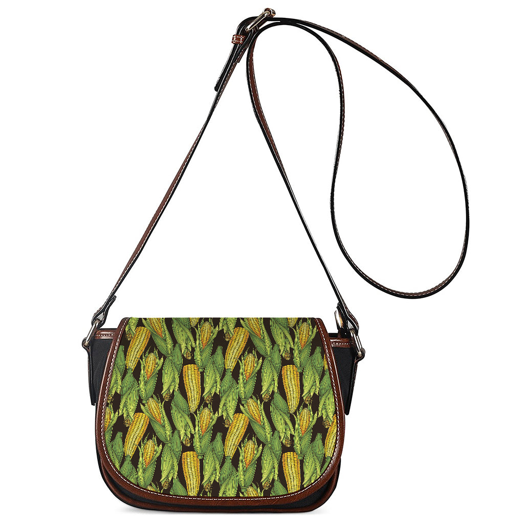 Hand-Drawn Corncob Pattern Print Saddle Bag